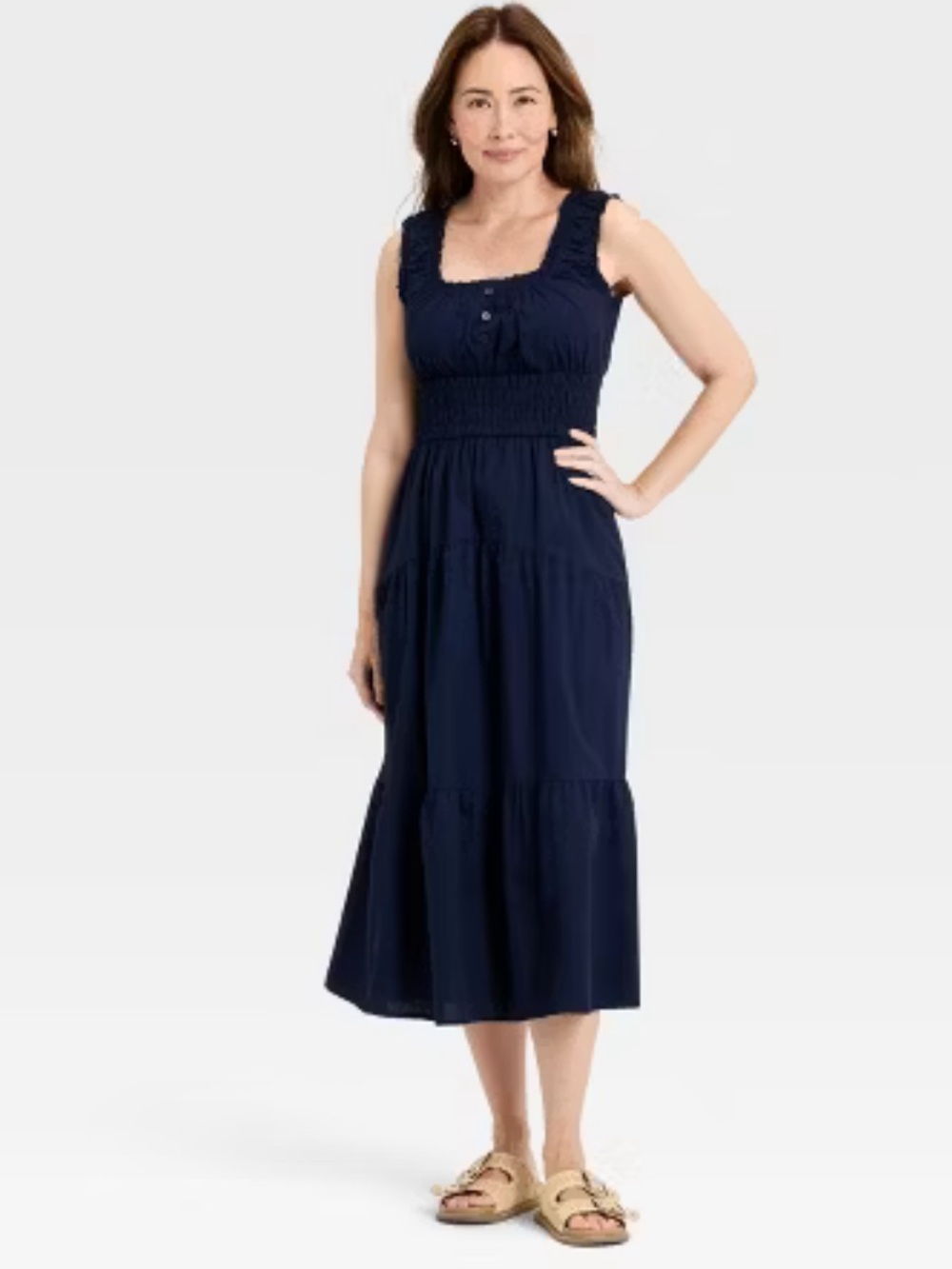 Universal Thread Women's Sleeveless Smocked Maxi Empire Waist Dress Navy Blue XL